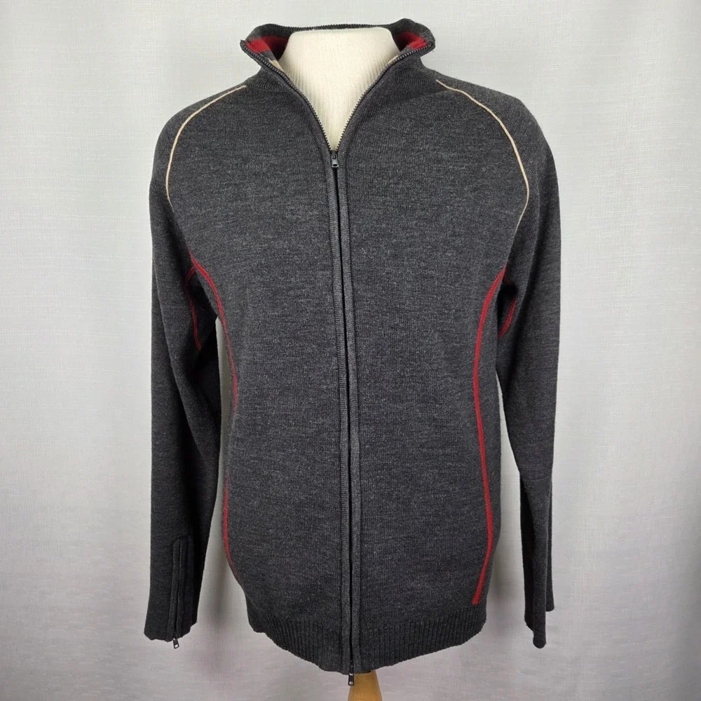 BKE Gray Full Zip Up Cardigan Sweater Men's‎ Medium Grandpacore Preppy Retro